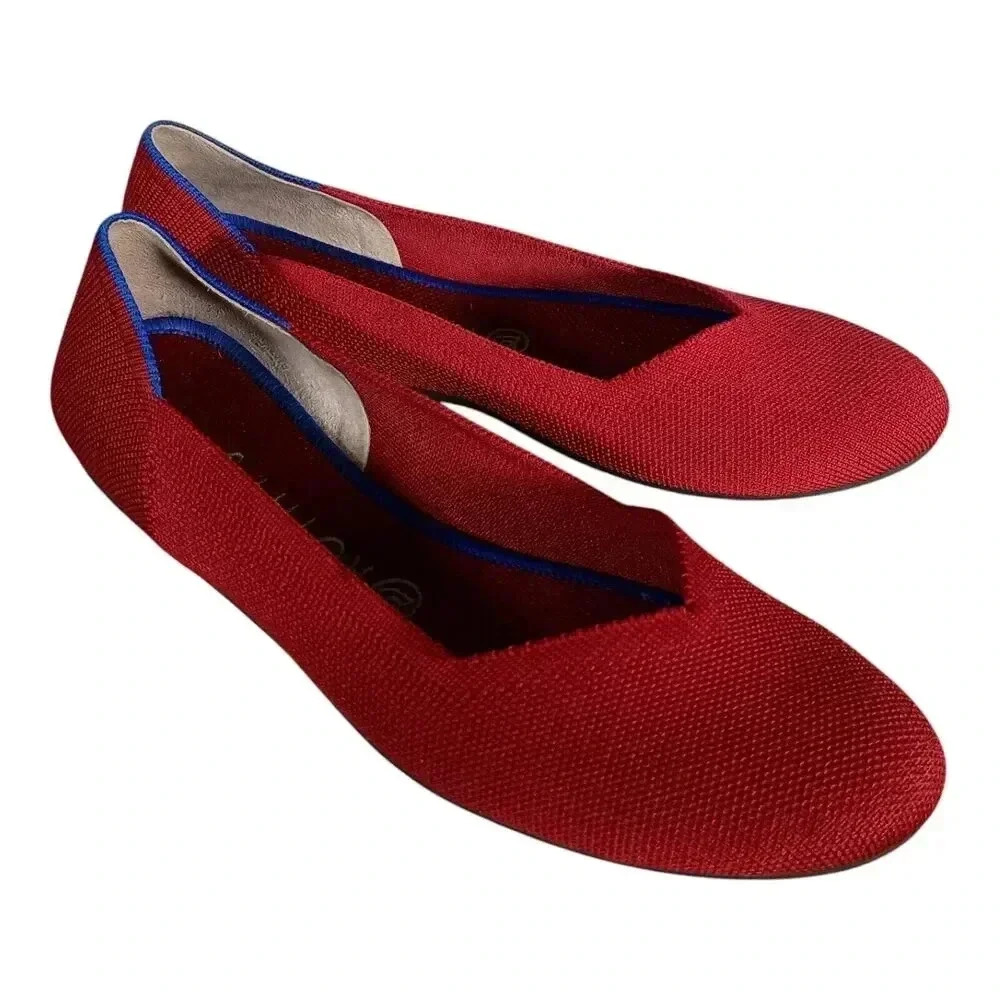 Rothys Flats Round Toe Red Knit Stylish Women's Ballet Shoes 9